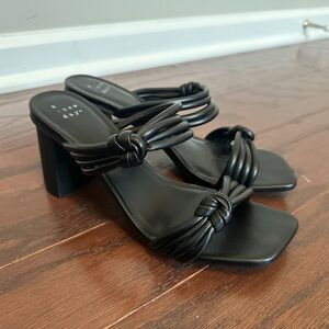 Black Knotted Strap Heeled Sandals